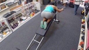 Ebony pawnshop babe showing ass before sex