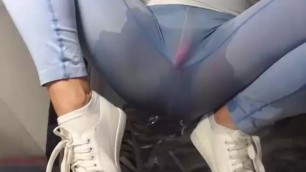 Squirting fetish, wet leggings