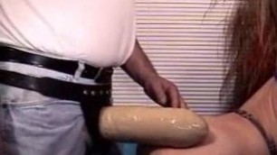 Huge thick dildo pounding ends with doorbell ringing