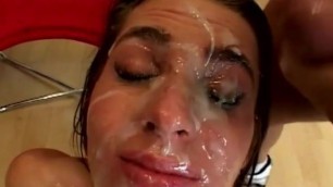 Naomi swallows and gets her face cum covered