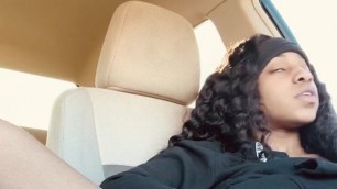 Ebony plays with dildo in car, clit rubbing orgasm at 2.09