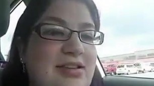 Chubby Arab MILF shows her boobs and big pussy inside car