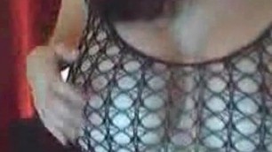 Check My MILF teasing her nipples in fishnet body stockings