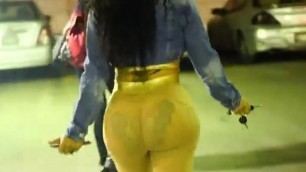 Big ass ebony pantyhose walking in parking and hotel