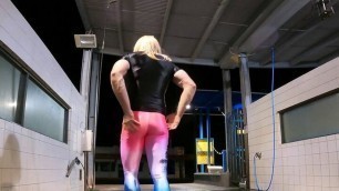 Massive Muscle Bitch EXPOSED and CAUGHT at Carwash Exhibitionist